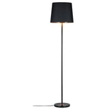 Neordic Enja Stehlampe in Schwarz und Kupfer, moderner Materialmix aus Marmor und Stoff im skandinavischen Stil.