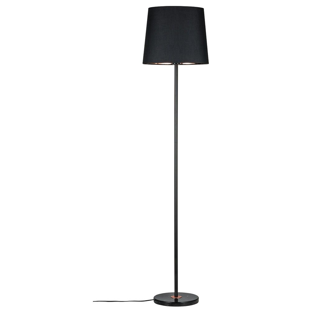 Neordic Enja Stehleuchte in Schwarz und Kupfer, moderne Lampe aus Marmor und Stoff im skandinavischen Stil.