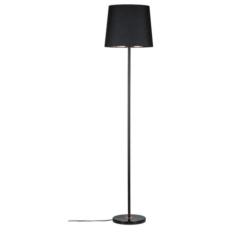 Neordic Enja Marble Floor Lamp Black Copper in modern design with black lampshade and copper details.