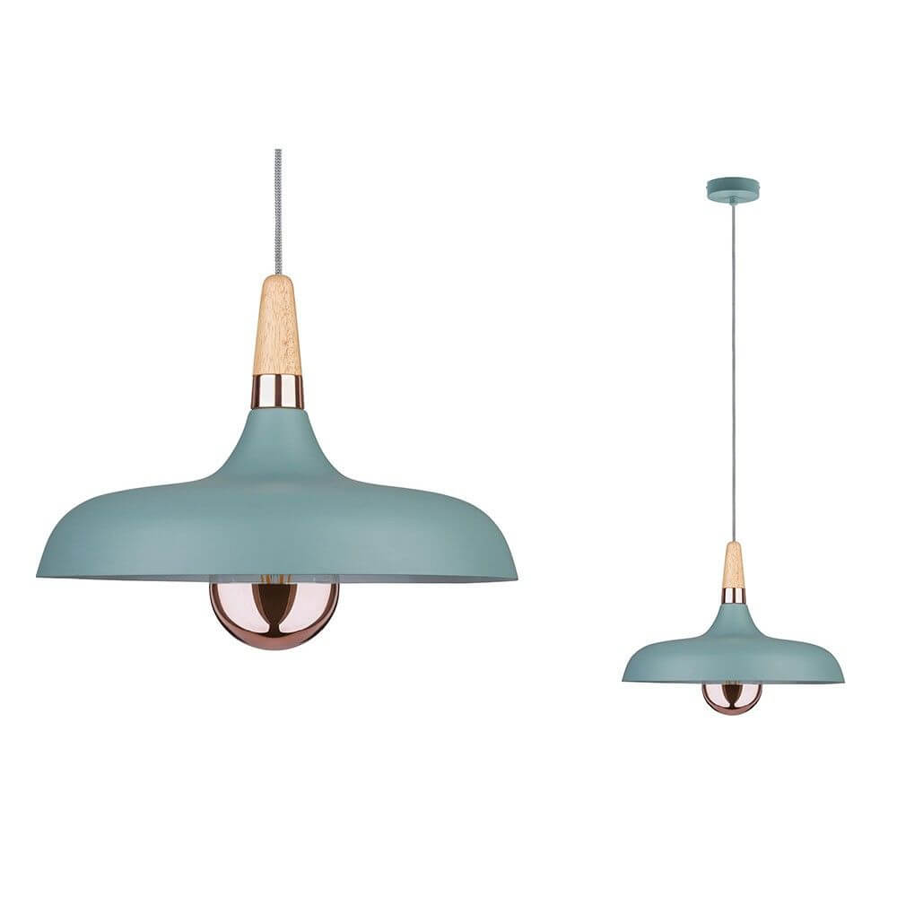 Neordic Juna Holz Pendelleuchte Softgrün mit modernem Design aus Holz und Metall.