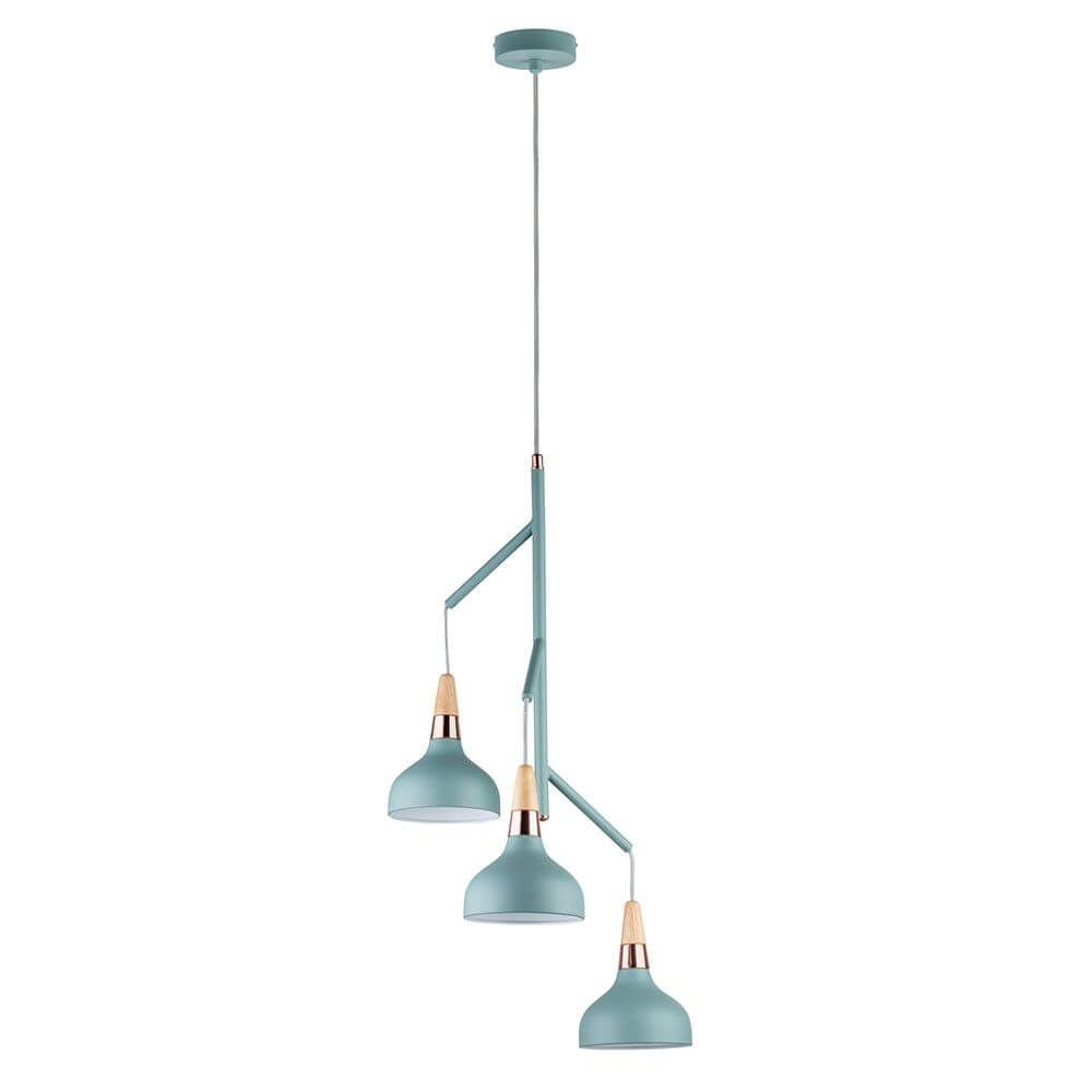 Neordic Juna Holz Pendelleuchte 3-flammig Softgrün mit trendigem Kupfer und modernem Design.