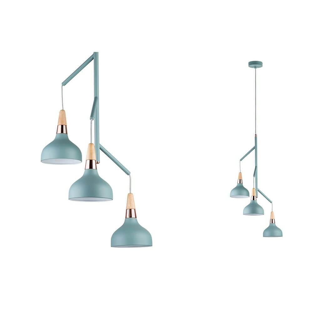 Neordic Juna Holz Pendelleuchte 3-flammig Softgrün mit modernem Design aus Holz und Metall.