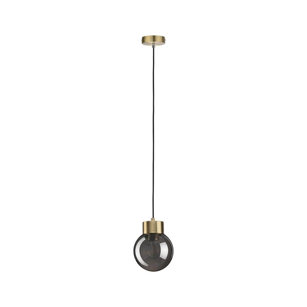 Neordic Linja Pendelleuchte max1x20W E27 Rauch Mess geb Spiegel Mt in Urban Jungle Stil mit Rauchglas und Messingdetails.