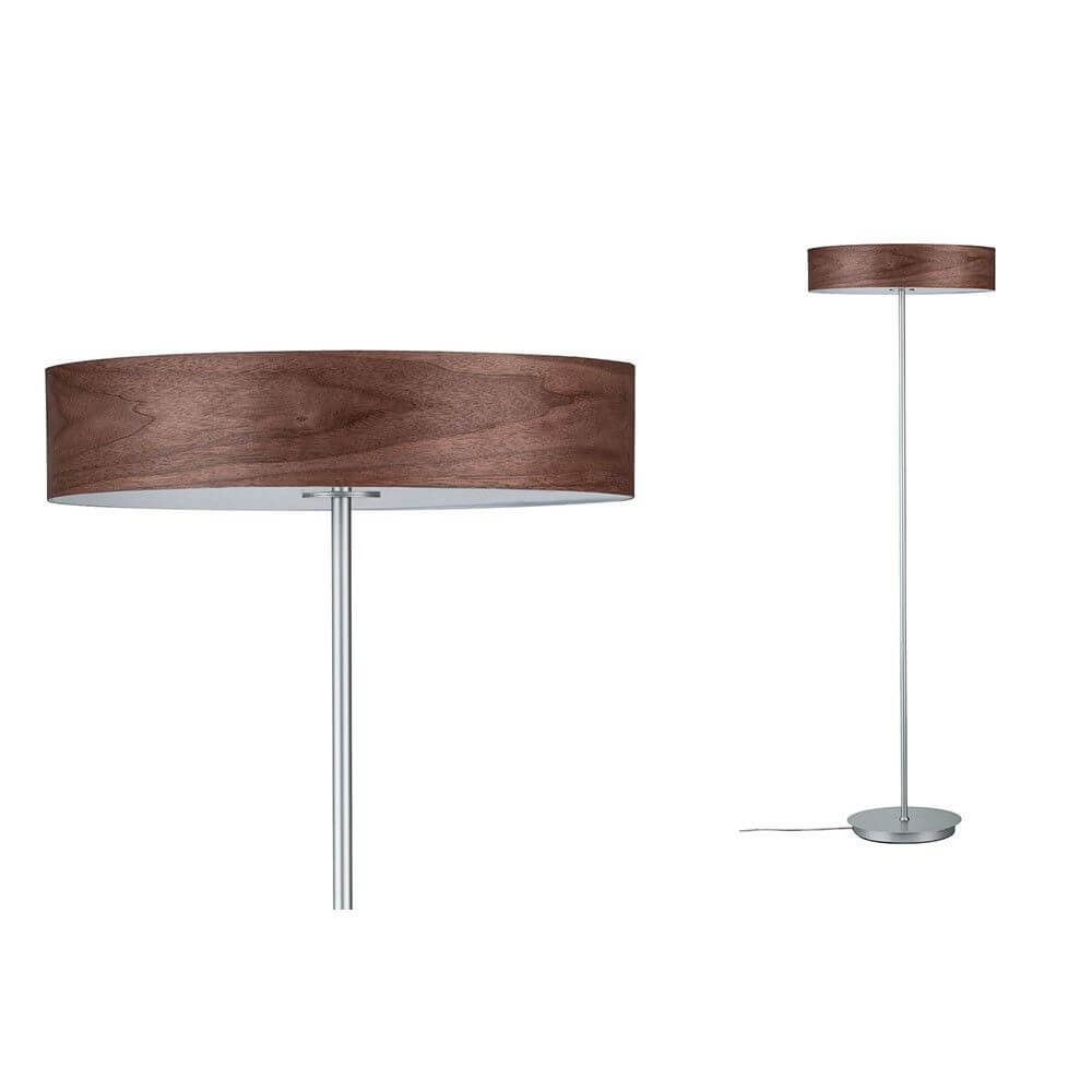 Neordic Liska Holz Stehleuchte 3-flammig Chrom mit echtem Holz und mattem Chromdesign