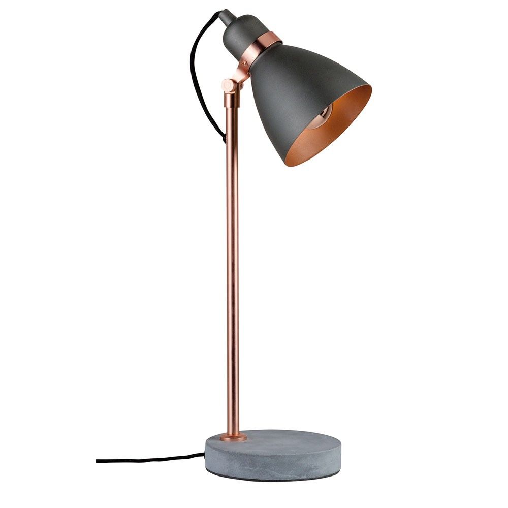 Neordic Orm Beton Tischleuchte in Grau und Kupfer für nordisches Wohndesign mit klassischem Look.