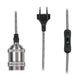 Neordic Pendelleuchte Eldar Grau, Nickel Dimmbar inkl. Stecker – graues Stoffkabel mit Eurostecker, nickelfarbene E27-Fassung und Kabelschalter