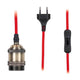 Neordic Pendelleuchte Eldar inkl. Stecker Rot, Chrom – Detailansicht mit Kabel und Eurostecker, Retrolook.