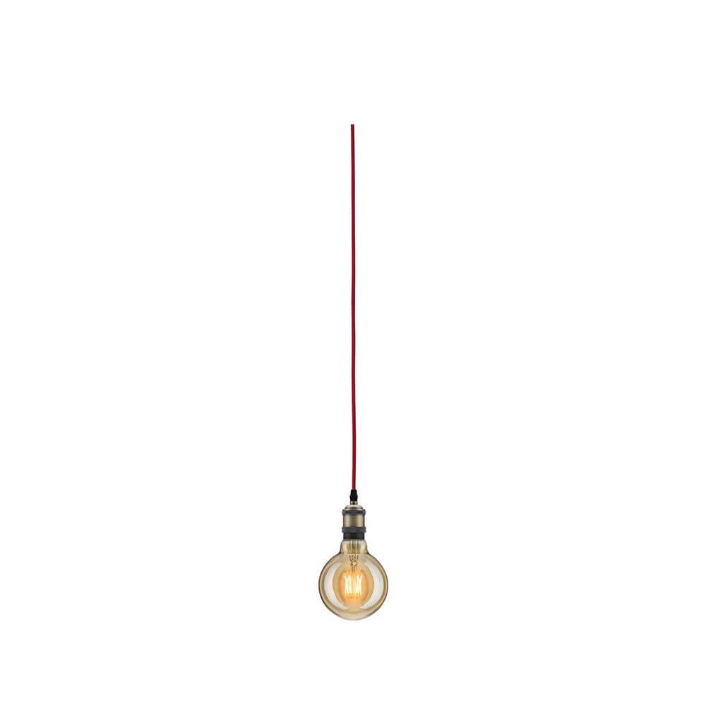 Neordic Pendelleuchte Eldar inkl. Stecker Rot, Chrom mit rotem Stoffkabel und E27-Fassung.