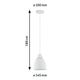 Neordic Pendelleuchte Hilla Weiß Metall mit Maßen: Ø100mm, Ø145mm, Höhe 180cm.