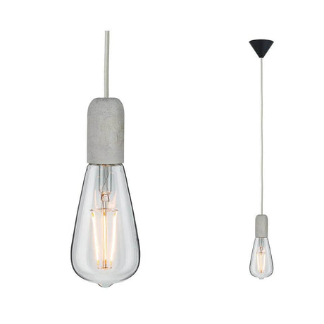 Neordic Pendelleuchte Jano Beton Grau mit retro Stil und klarem Glasschirm, ideal für Vintage-Beleuchtung.