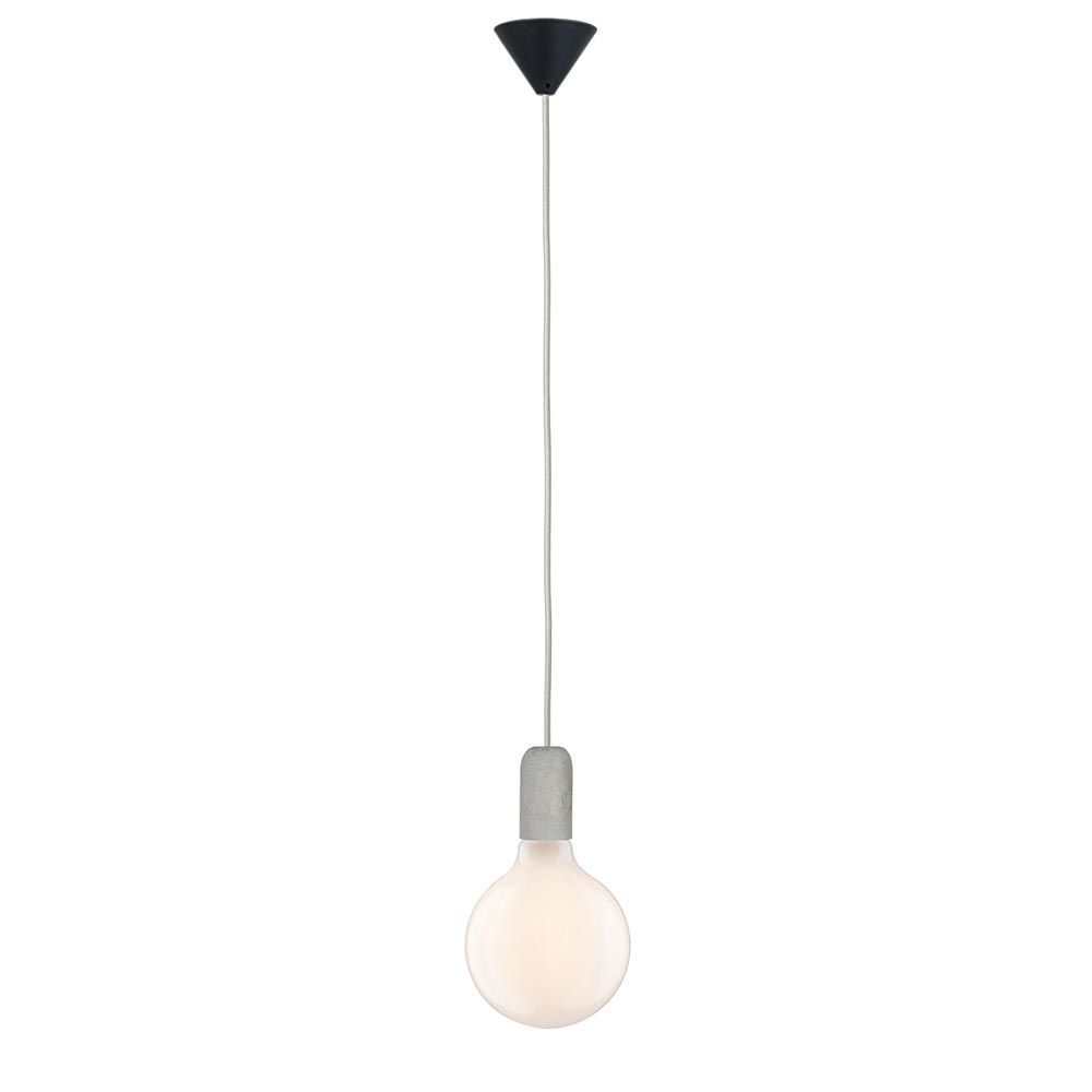 Pendelleuchte Jano aus Beton in Grau mit gläsernem Leuchtmittel, modernes Vintage-Design, 2m Kabel.