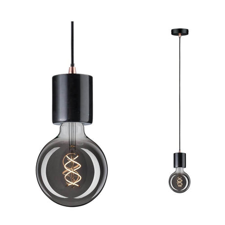 Neordic pendant light Nordin marble in vintage design with black housing and decorative light source.