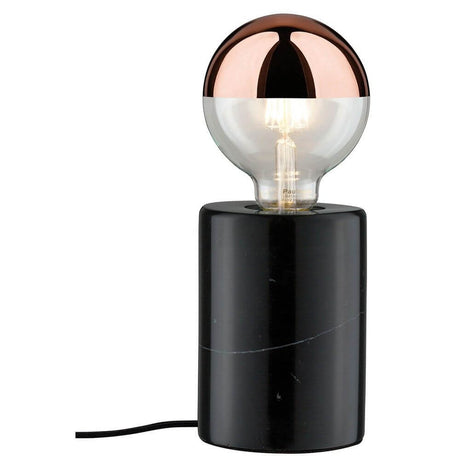 Neordic Nordin round black marble table lamp with copper glass globe and black marble base