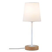 Neordic Stellan Wooden Table Lamp White: modern table lamp made of real wood and fabric in Nordic style.