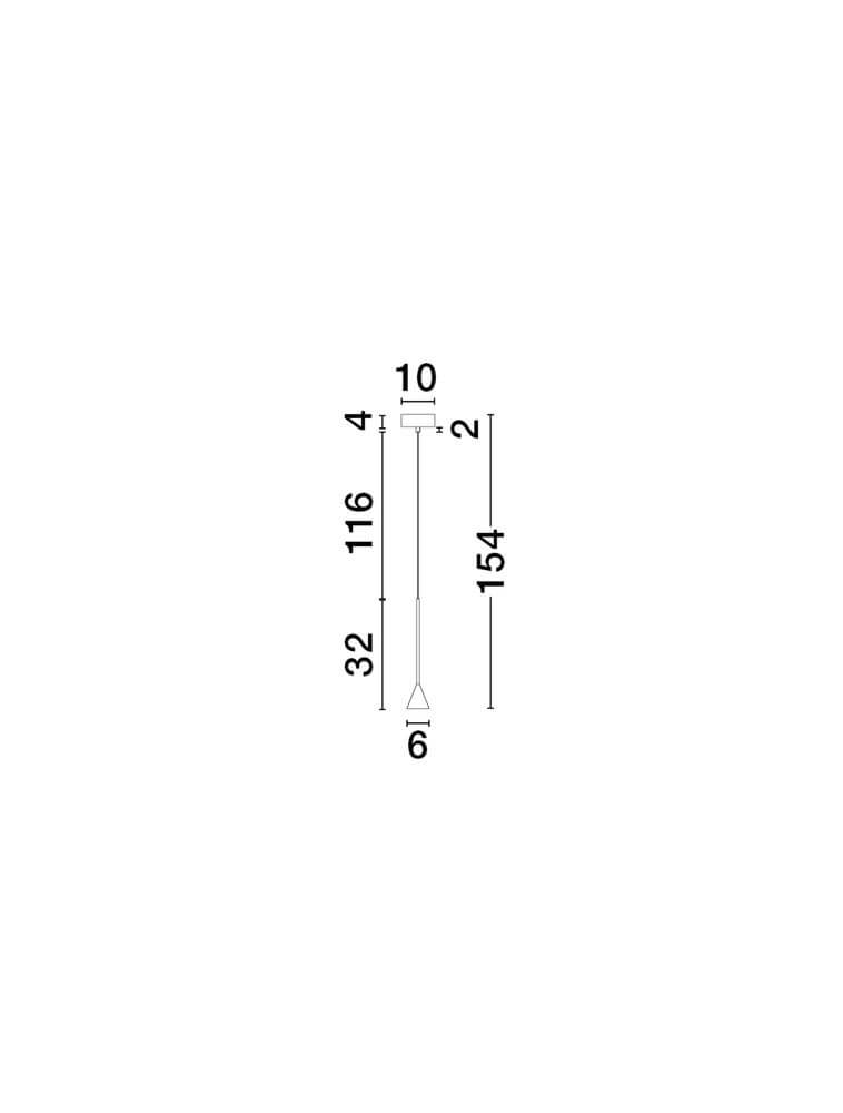 Alt Tag: Net LED Pendelleuchte Ø 6cm 3000K technische Zeichnung mit Maßen 154x10x6 mm, schlankes schwarzes Aluminiumprofil