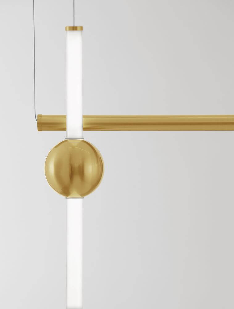Neutron LED Pendelleuchte 3-flammig 3000K Gold mit modernem geometrischen Design in Aluminium.