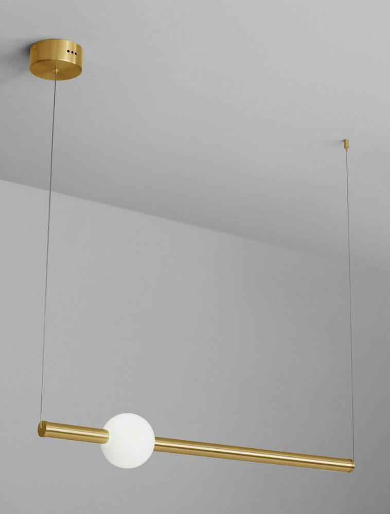 Neutron LED Pendelleuchte Horizontal 3000K Gold im modernen Design mit goldener und weißer Farbgebung.