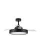 Nevma LED Ventilator Ø 107cm 3000, 4000, 6500K in elegantem Schwarz mit transparenten Blättern.