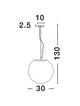Nevoso Pendelleuchte E27 Weiß, technische Skizze mit Abmessungen 30 cm Durchmesser und 130 cm Gesamthöhe