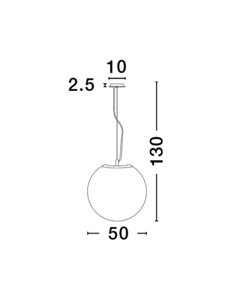 Alt Tag: Nevoso Pendelleuchte E27 Weiß, technische Skizze mit Maßen 50 cm Durchmesser und 130 cm Gesamthöhe