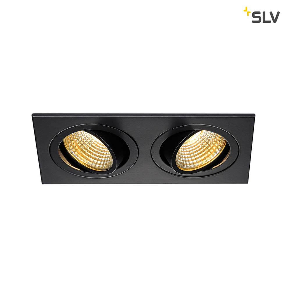 New Tria 2 DL Square Set Schwarz 2x6W 38° 2700K mit zwei warmweißen LEDs in mattem Schwarz.