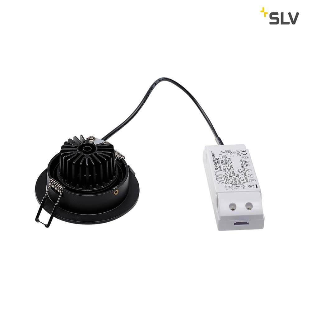 New Tria Round Downlight Schwarz 6W 38° 3000K mit schwenkbarem LED-Einsatz und Trafo.