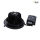 New Tria LED Downlight Round Schwarz 25W 30° 3000K mit schwarzem Gehäuse und LED-Treiber.
