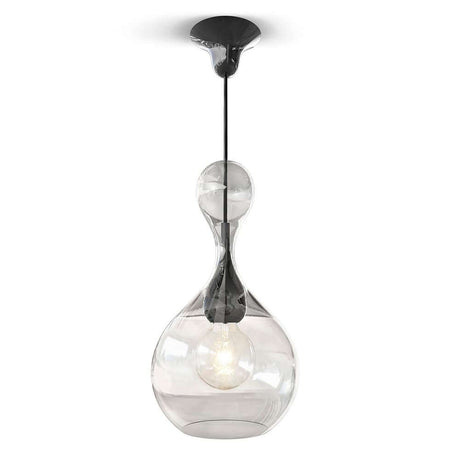 Blubb Glas-Pendellampe Mundgeblasen in elegantem Design mit transparentem Glas und schwarzer Lampenfassung.