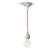 Blubb Mini Glas-Pendelleuchte mit rotem Kabel und weißem Baldachin, ideal für moderne Einrichtungen.