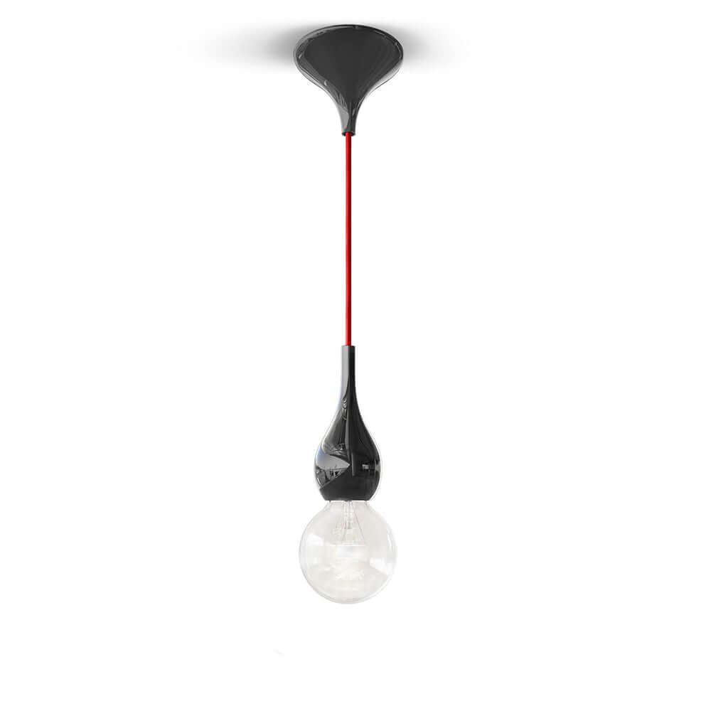 Blubb Mini Glas-Pendelleuchte mit rotem Stoffaufhängung und mundgeblasenem Glas.