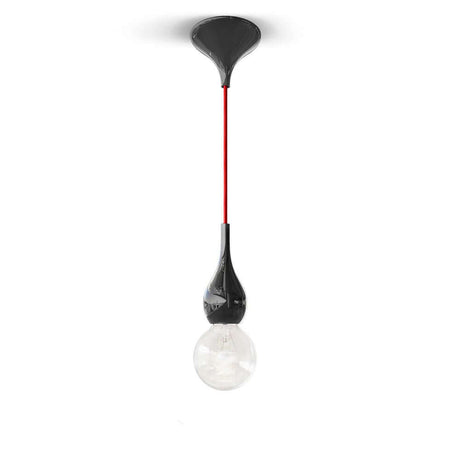 Blubb Mini Glas-Pendelleuchte mit rotem Stoffaufhängung und mundgeblasenem Glas.