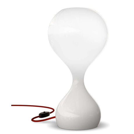 Moderne Blubb Tischlampe Glas mit Dimmer, gefertigt aus mundgeblasenem Glas mit rotem Stoffkabel.