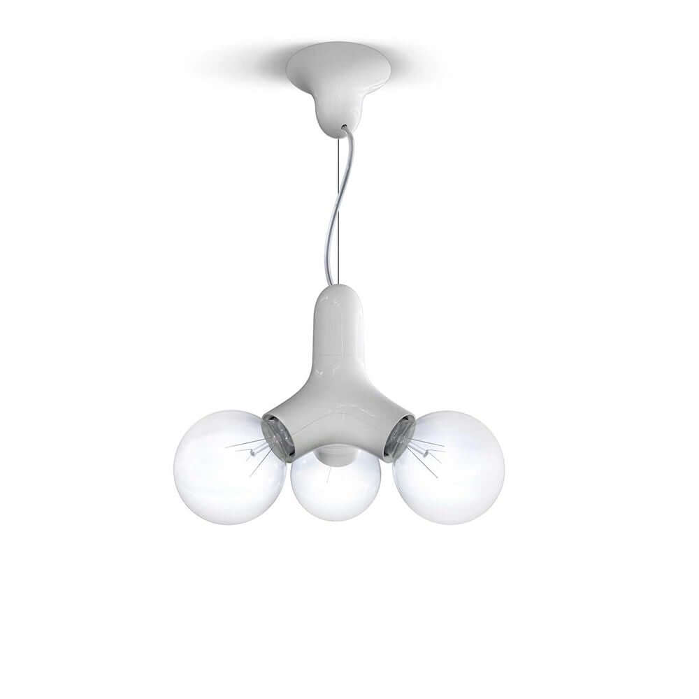 Schwarze DNA Hängelampe mit drei Leuchtmitteln, Nylonaufhängung und 300cm transparenter Zuleitung.