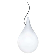 Liquid Light Drop-2 Außen-Pendellampe IP44 in tropfenförmiger Form aus weißem Kunststoff mit Stahlseil.