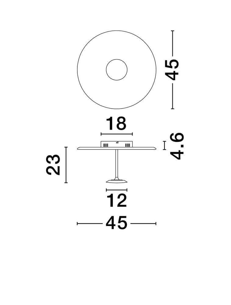 Maßzeichnung der Nima LED Deckenleuchte 3000K Weiß mit Durchmesser 60 cm und Höhe 23 cm.