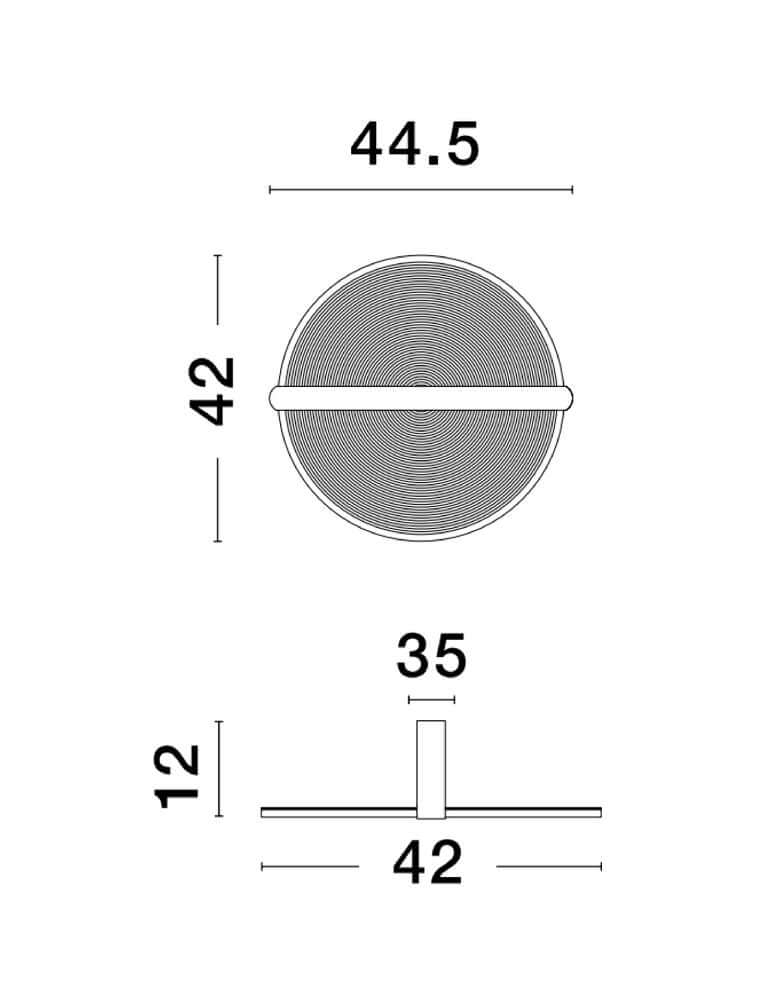 Maßzeichnung der Noah LED Deckenleuchte 3000K Braun mit Durchmesser 42 cm und Höhe 44,5 cm