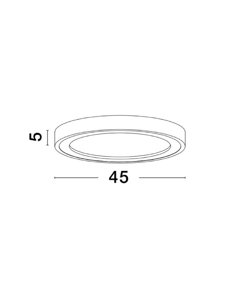 Nodi LED Deckenleuchte Ø 45cm 3000K technische Zeichnung mit Abmessungen.