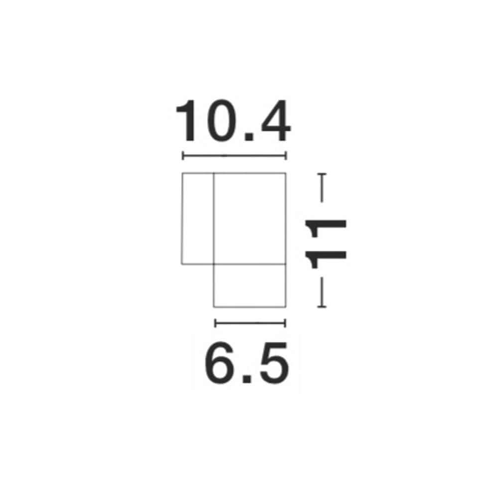 Maßzeichnung der Nodus Außenwandleuchte GU10 Down IP54 mit Abmessungen 10.4cm x 6.5cm x 11cm.