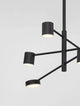 Nordik LED Pendelleuchte 6-flammig Ø 100cm 3000K Schwarz mit schwarzem Aluminiumgestell und Acryl-Lichtköpfen.