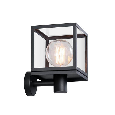 Außen-Wandleuchte Dalton IP44 Schwarz, Klar mit klarer Glaskugel und modernem Design.