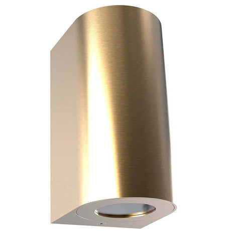 Utendørs vegglampe Canto Maxi 2 IP44 messing i moderne design med gyllen overflate.