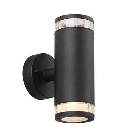 Birk applique a due luci IP44 nera dal design moderno per ingressi e aree d'ingresso.