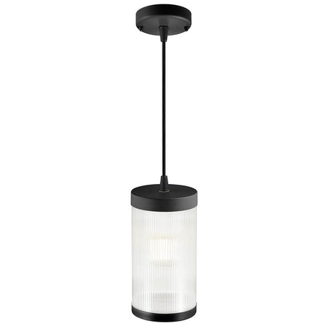 Coupar Außen Pendelleuchte IP54 mit klarem, geripptem Diffusor und modernem Design.