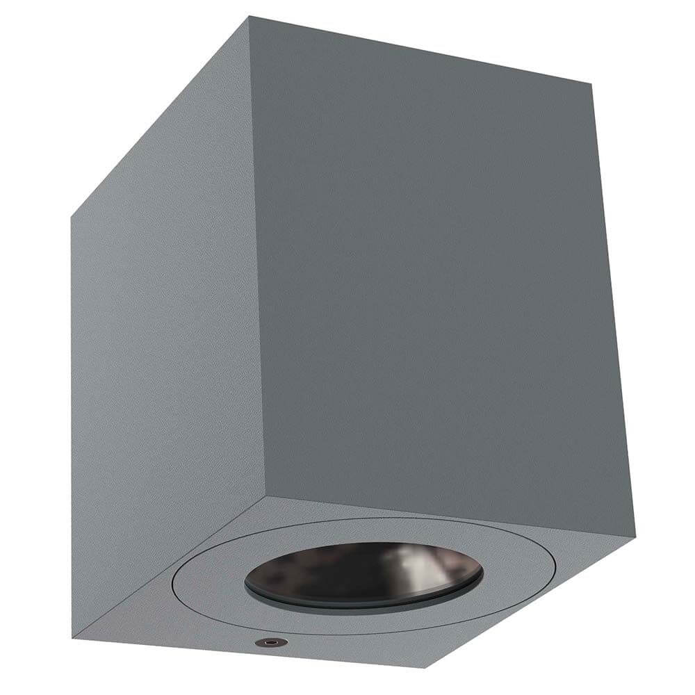 LED Außen-Wandlampe Canto Kubi 2 IP44 Grau in minimalistischem, skulpturalem Design mit Lichtstrahlung nach oben und unten.
