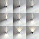 LED Außen-Wandleuchte Canto 2 IP44 Weiß mit verschiedenen Lichtmustern an Wänden.