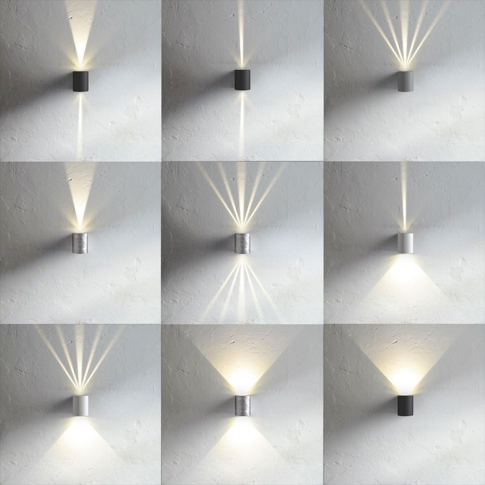 LED Außen-Wandleuchte Canto Kubi 2 in verschiedenen Lichtmustern und Designs, minimalistisch und dekorativ.