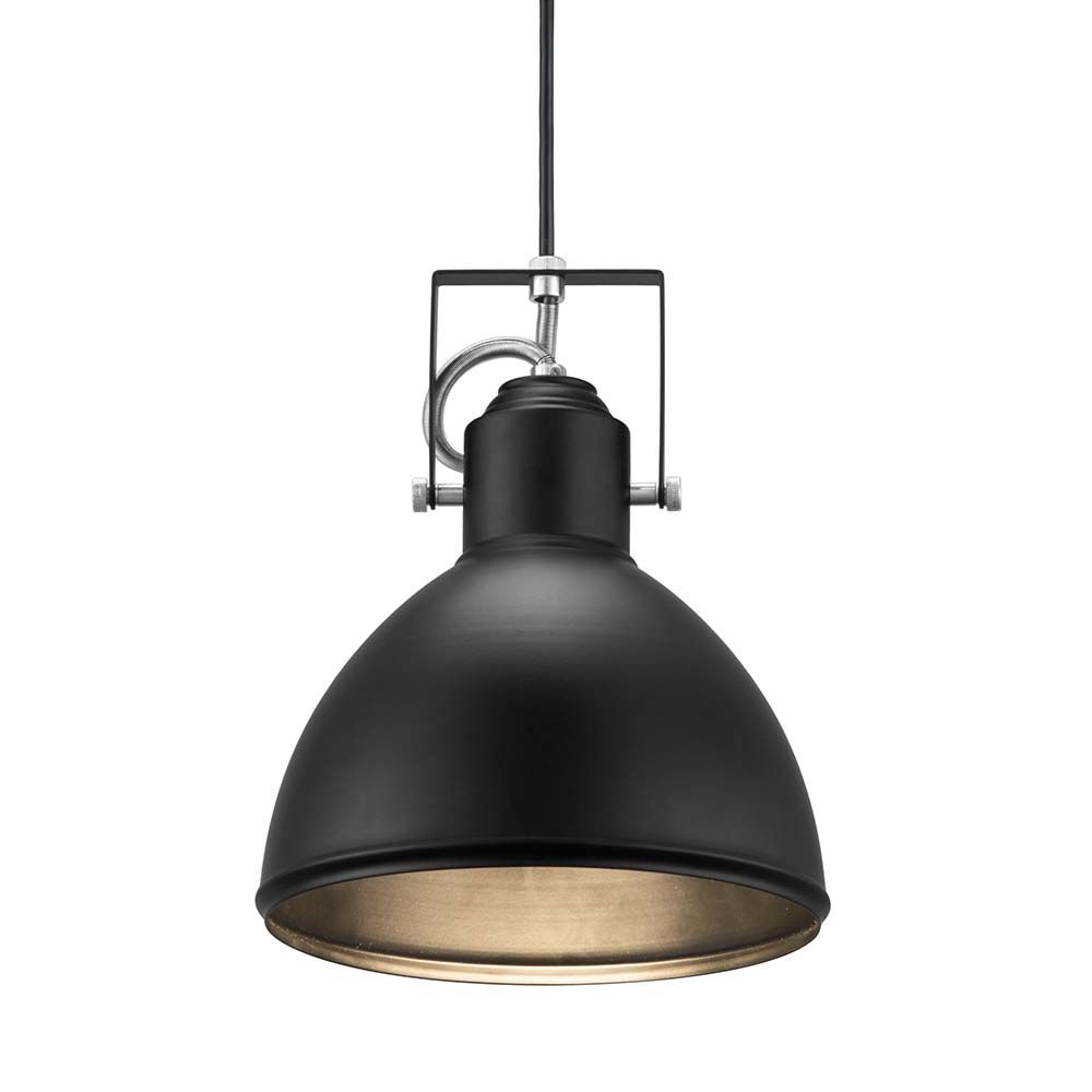 Pendelleuchte Aslak in Schwarz mit goldener Innenseite für modernes Wohndesign und stimmungsvolle Beleuchtung.