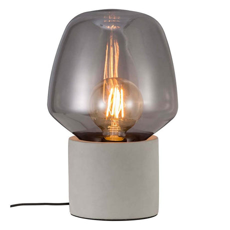Tischlampe Christina Hellgrau, Rauchfarben mit rauchfarbener Glaskuppel und robustem Fuß