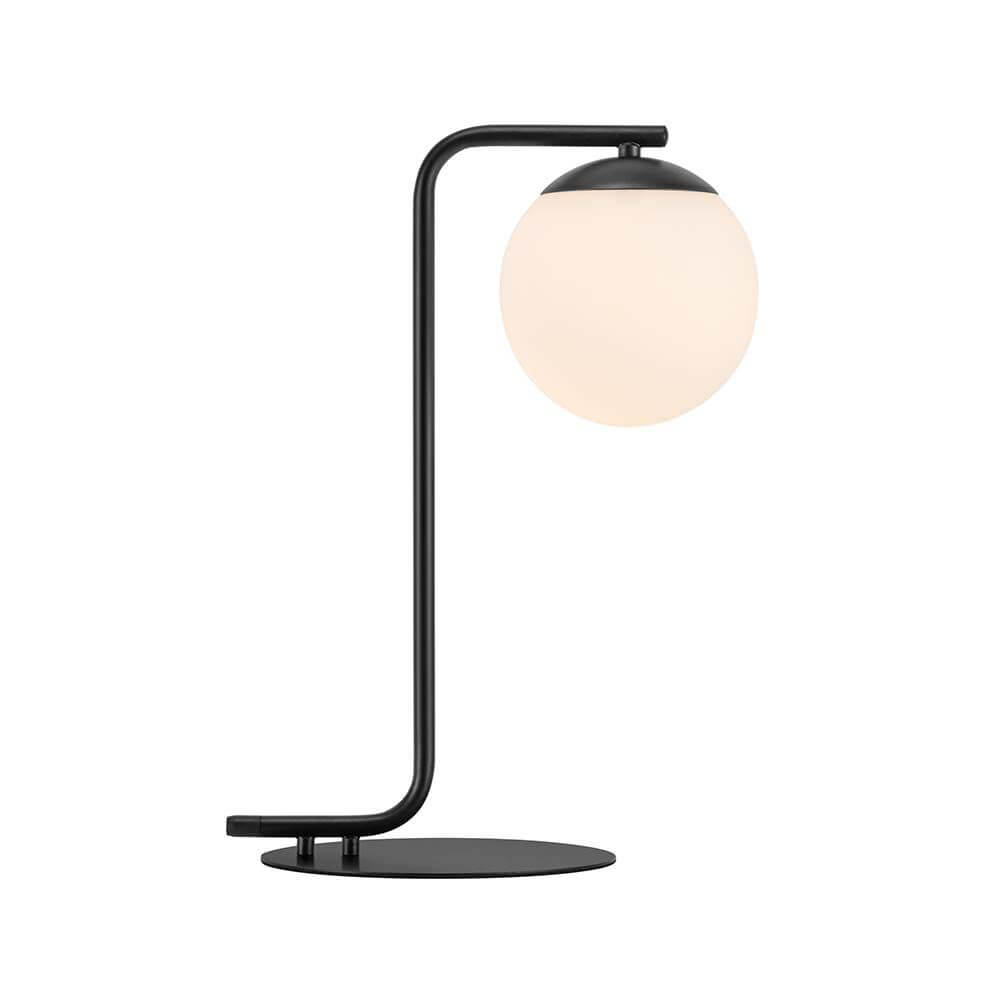 Tischlampe Grant Schwarz, Opal Weiß mit elegante Glaskuppel und modernem Design in Schwarz.