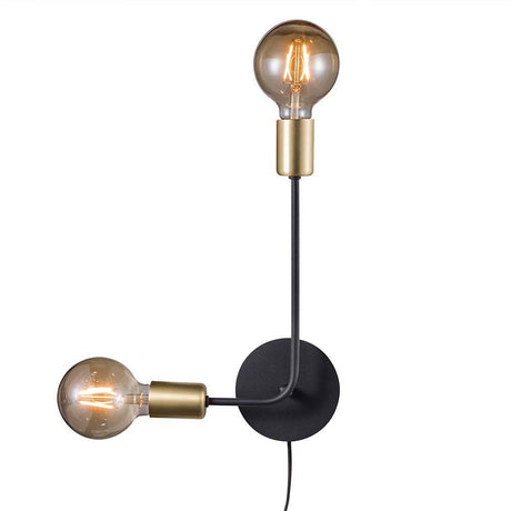 Josefine wall light in black and brass with two light bulbs and a black tube design, modern and decorative.